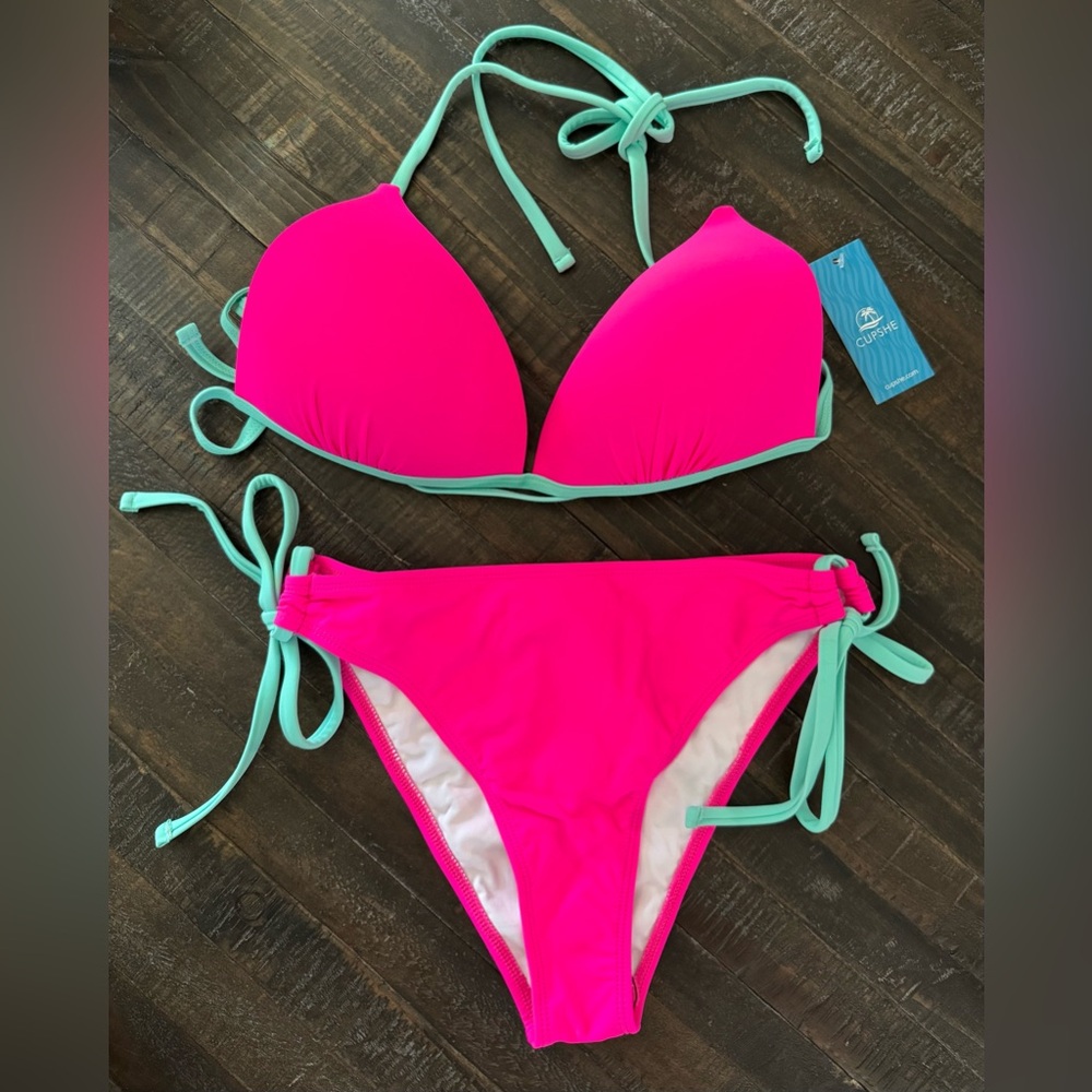 NWT Pink and Green Bikini Set